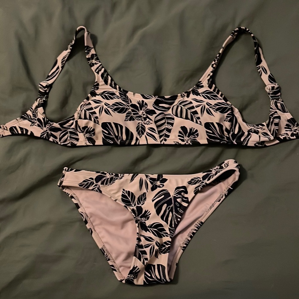 Black and tan floral  bikini set